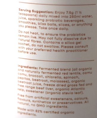 Serving suggestion and ingredients list
